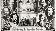 Bildung des Rats der Volksbeauftragten am 10. Nov. 1918: Hugo Haase, Otto Landsberg, Wilhelm Dittmann, Friedrich Ebert, Philipp Scheidemann und Emil Barth