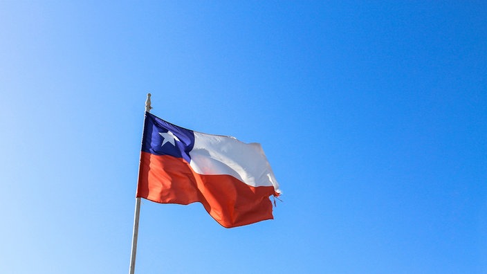 Die Flagge Chiles vor blauem Himmel