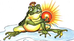 Der Frosch hält die goldene Kugel der Prinzessin in seinen Händen.