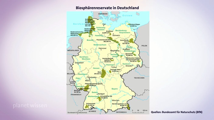 Karte der Biosphärenreservate in Deutschland.